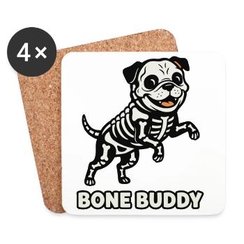 Chien Bone Buddy - Dessous de verre (lot de 4) - blanc - Devant