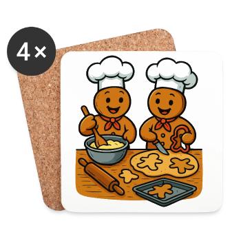 Christmas Bakery Gingerbread Man Cartoon - Coasters (set of 4) - white - Front