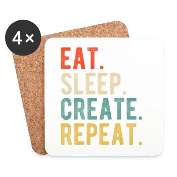 Eat Sleep Create Repeat Retro Design für Kreative - Untersetzer (4er-Set) - Weiß - Vorne