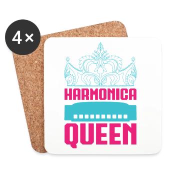 Funny Harmonica Player Queen Harmonica - Untersetzer (4er-Set) - Weiß - Vorne