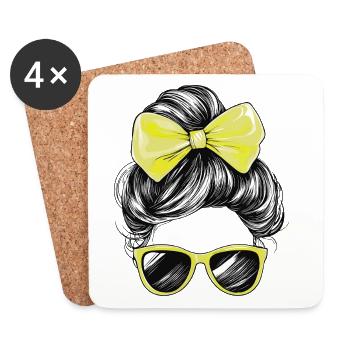 Femme Lunettes de soleil Cheveux Nœud Fille Jaune - Dessous de verre (lot de 4) - blanc - Devant