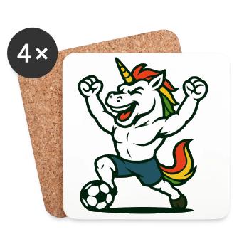 Einhorn-Fußballmaskottchen feiert ein Tor - Untersetzer (4er-Set) - Weiß - Vorne
