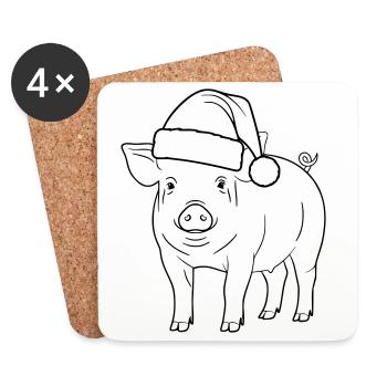 Pig with Santa Hat Illustration - Coasters (set of 4) - white - Front