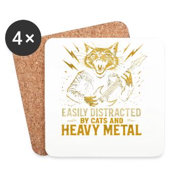 Katze Musik Heavy Metal Katzen Geschenkidee Lustig - Untersetzer (4er-Set) - Weiß - Vorne