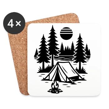 Camping nature sous tente Camping au feu de camp - Dessous de verre (lot de 4) - blanc - Devant