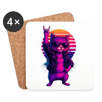 Synthwave Kater Katze Retro Sonnenuntergang - Untersetzer (4er-Set) - Weiß - Vorne