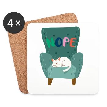 Niedliche schlafende Katze mit "NOPE" Lazy Mood  - Untersetzer (4er-Set) - Weiß - Vorne