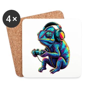 Jeux vidéo d’animaux de jeu caméléon drôles - Dessous de verre (lot de 4) - blanc - Devant