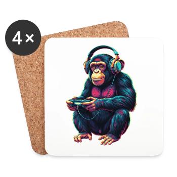Chimpanzé jouant à des jeux vidéo drôles d’animaux - Dessous de verre (lot de 4) - blanc - Devant