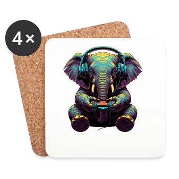 Jeux d’éléphants Jeux vidéo d’animaux Éléphant drôle - Dessous de verre (lot de 4) - blanc - Devant