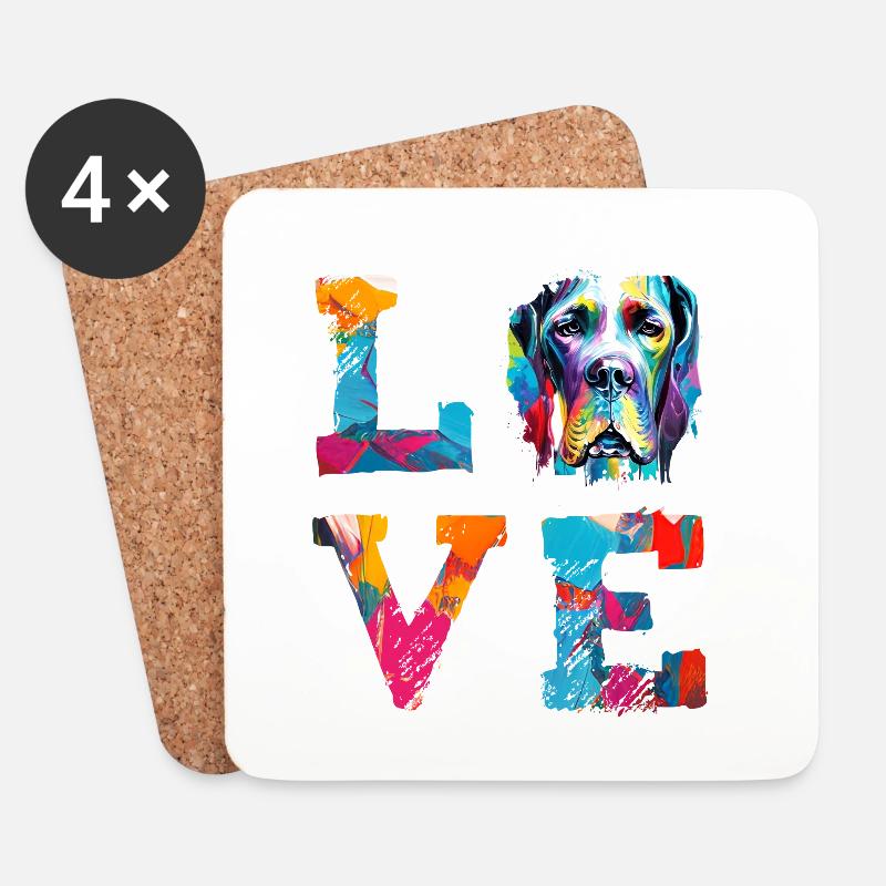 Deutsche Dogge liebt bunte, abstrakte Farbspritzer - Untersetzer (4er-Set) - Weiß