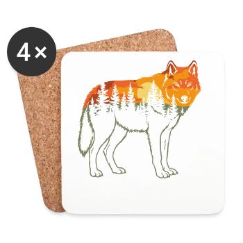 Wolf, Wald, Natur, Wildnis, Outdoor, Tier - Untersetzer (4er-Set) - Weiß - Vorne