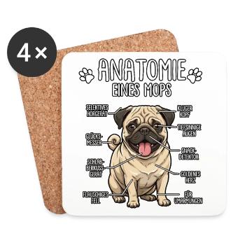 Anatomy of a Pug – Funny Dog Shirt - Coasters (set of 4) - white - Front