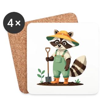 Gärtner-Waschbär Illustration Süß - Untersetzer (4er-Set) - Weiß - Vorne