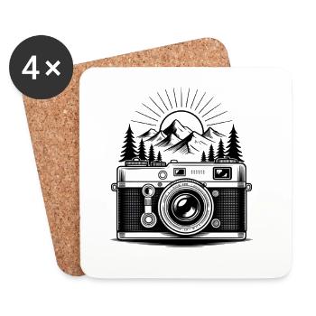 Hiking Hiker Mountains Photographer Camera - Coasters (set of 4) - white - Front