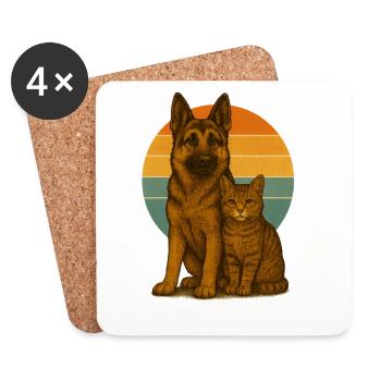 German Shepherd and Cat - Coasters (set of 4) - white - Front