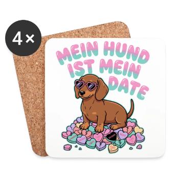Mon chien est mon rendez-vous (humour allemand pour la Saint-Valentin) - Dessous de verre (lot de 4) - blanc - Devant