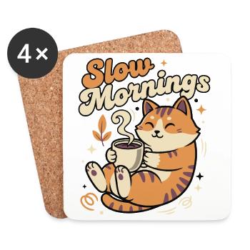 Chat lent du matin avec café - Dessous de verre (lot de 4) - blanc - Devant