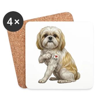 J’adore le t-shirt portrait de chien de papa - Dessous de verre (lot de 4) - blanc - Devant