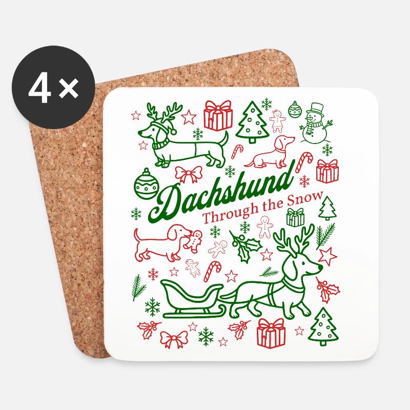 Dachshund Through the Snow Festive - Untersetzer (4er-Set) - Weiß