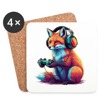 Jeux de Fox Jeux Vidéo Animaux Drôle de Renard - Dessous de verre (lot de 4) - blanc - Devant