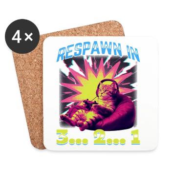 Funny Gaming Gamer Cat - Coasters (set of 4) - white - Front