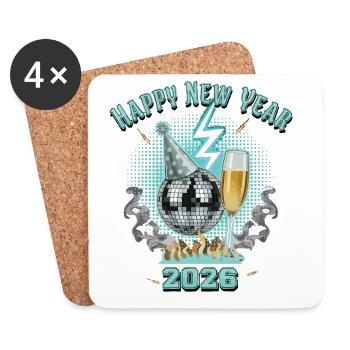 Fête feux d’artifice de célébration du Bon Nouvel An 2026 - Dessous de verre (lot de 4) - blanc - Devant
