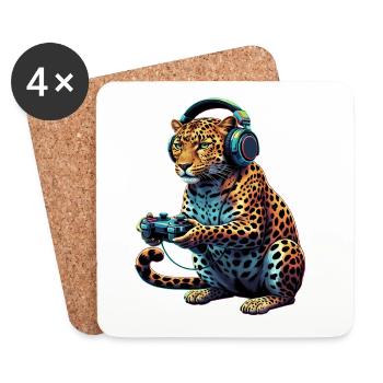 Jeux vidéo avec les animaux Jeux vidéo Léopard drôle - Dessous de verre (lot de 4) - blanc - Devant