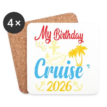 Fête festive de mon anniversaire sur le bateau de croisière 2026 Hommes - Dessous de verre (lot de 4) - blanc - Devant
