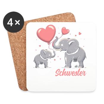 Grande Sœur Éléphant Frère ou Sœur Aînée - Dessous de verre (lot de 4) - blanc - Devant