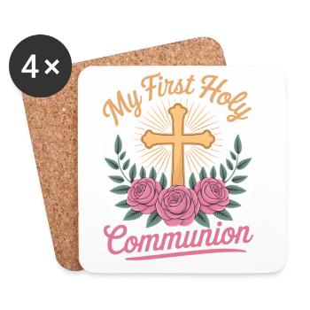 Croix de la Première Communion des Roses - Dessous de verre (lot de 4) - blanc - Devant