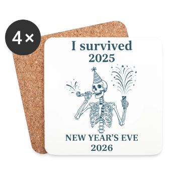 J’ai survécu au réveillon du Nouvel An 2025 2026 - Dessous de verre (lot de 4) - blanc - Devant