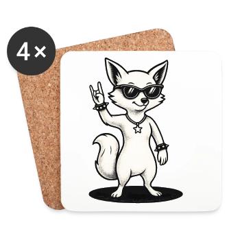 Renard berçant avec lunettes de soleil signe de main - Dessous de verre (lot de 4) - blanc - Devant
