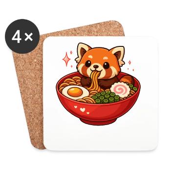 Panda rouge avec ramen kawaii Panda rouge - Dessous de verre (lot de 4) - blanc - Devant