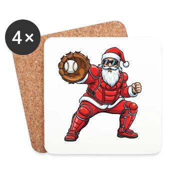 Santa Catcher Baseball Weihnachtsgrafik für Sportfans - Untersetzer (4er-Set) - Weiß - Vorne