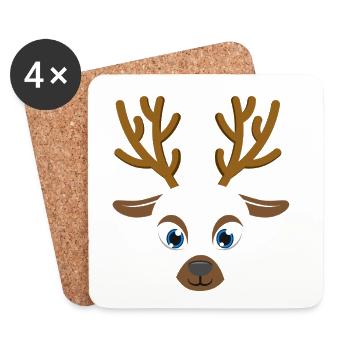 Visage de renne mignon animal de Noël - Dessous de verre (lot de 4) - blanc - Devant