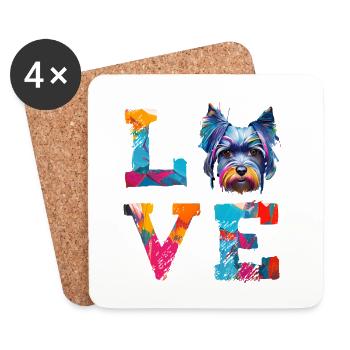 Miniaturschnauzer lieben bunte Farbspritzer - Untersetzer (4er-Set) - Weiß - Vorne