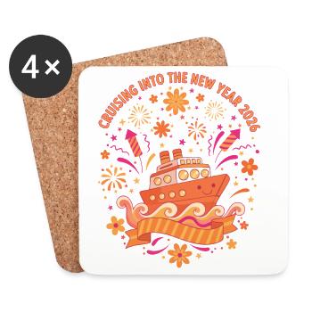 En route vers les feux d’artifice du Nouvel An 2026 - Dessous de verre (lot de 4) - blanc - Devant
