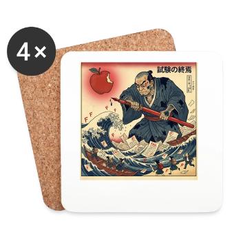 試験の終焉 Samurai Fight against school exams - Coasters (set of 4) - white - Front