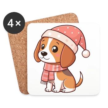 Chien beagle Noël - Dessous de verre (lot de 4) - blanc - Devant