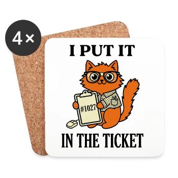 Ich habe es ins Ticket gelegt Nerdy Cat IT-Support Humor - Untersetzer (4er-Set) - Weiß - Vorne