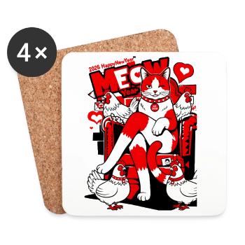 Année Miaou 2026 Amis Royaux des chats et des poulets - Dessous de verre (lot de 4) - blanc - Devant