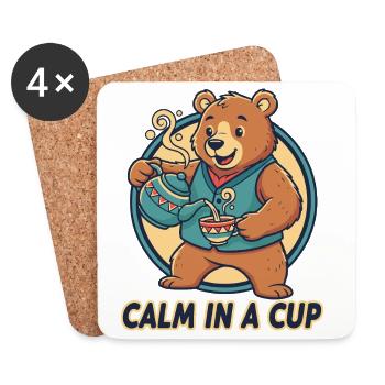 Calm in a Cup: Bärentee-Vibes - Untersetzer (4er-Set) - Weiß - Vorne