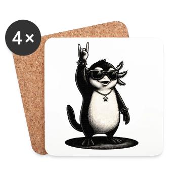 Pingouin Rock N Roll avec des lunettes de soleil - Dessous de verre (lot de 4) - blanc - Devant