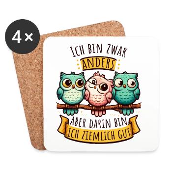 Otherness Saying with Colorful Owls - Coasters (set of 4) - white - Front