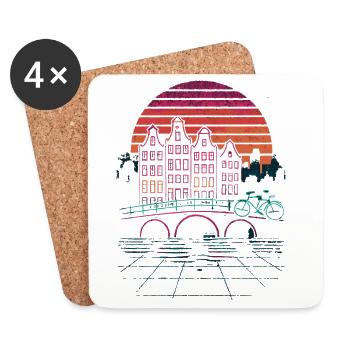 Soleil nocturne au-dessus des canaux d’Amsterdam - Dessous de verre (lot de 4) - blanc - Devant