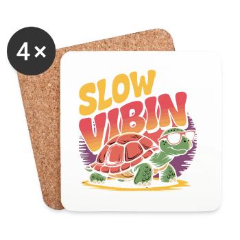 Slow But I'm Vibing Funny Tortoise  - Coasters (set of 4) - white - Front