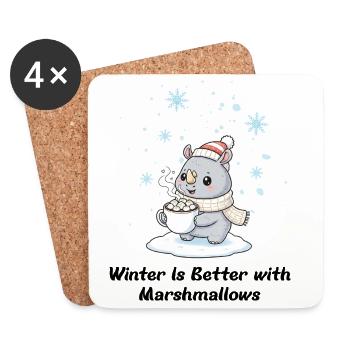 Winter Nashorn - Marshmallows & Kakao Geschenk - Untersetzer (4er-Set) - Weiß - Vorne