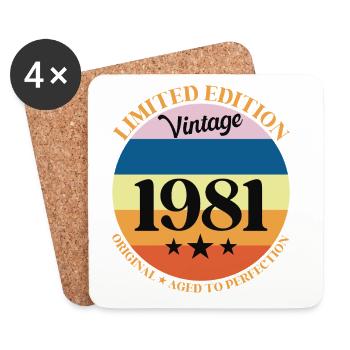 1981 Anniversaire Vintage Cadeau d'Anniversaire 81 - Dessous de verre (lot de 4) - blanc - Devant