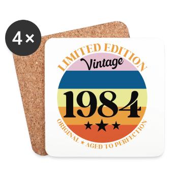 1984 Anniversaire Vintage Cadeau d'Anniversaire 84 - Dessous de verre (lot de 4) - blanc - Devant